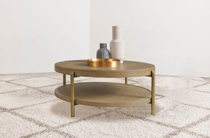 Arini Round Coffee Table With Storage Shelf Sand Wash - 706188