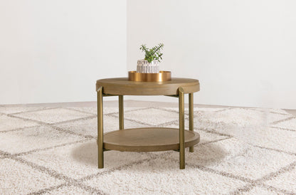 Arini Round End Side Table With Storage Shelf Sand Wash - 706187