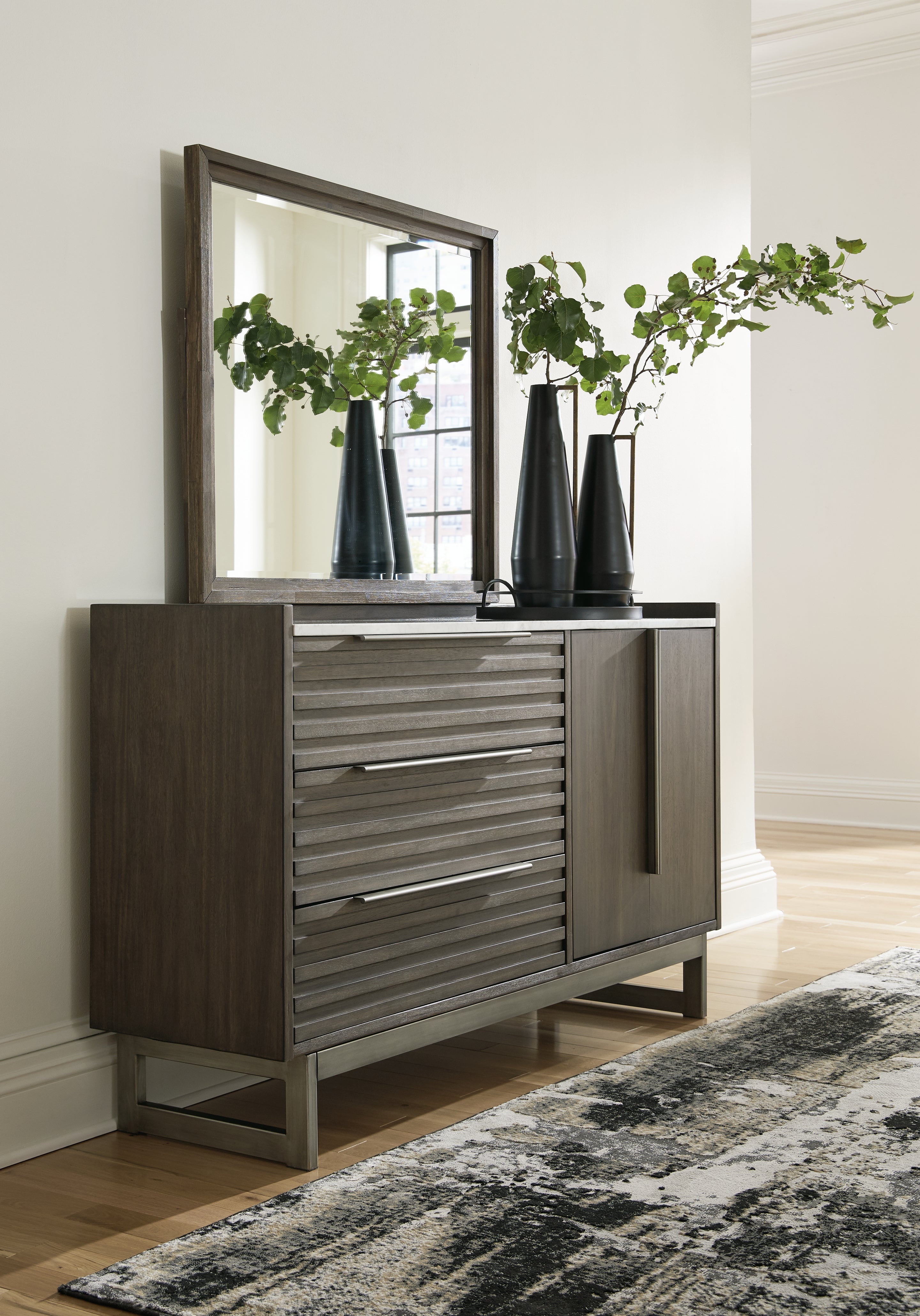 Arkenton Grayish Brown Dresser and Mirror - B786B1