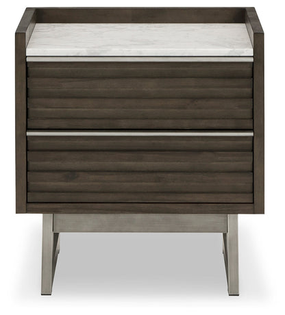 Arkenton King Panel Bed with Mirrored Dresser and 2 Nightstands in Grayish Brown from Ashley - Luna Furniture