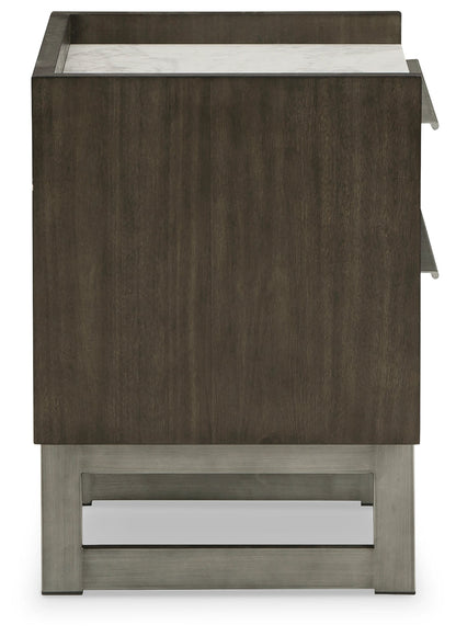 Arkenton King Panel Bed with Mirrored Dresser and 2 Nightstands in Grayish Brown from Ashley - Luna Furniture