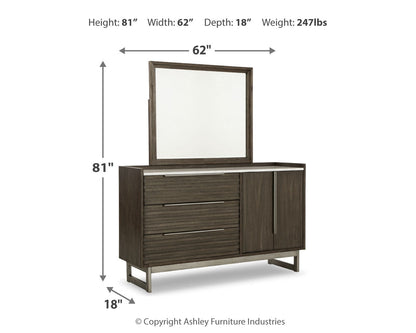 Arkenton King Panel Bed with Mirrored Dresser in Grayish Brown from Ashley - Luna Furniture