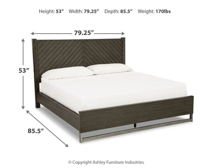 Arkenton King Panel Bed with Mirrored Dresser in Grayish Brown from Ashley - Luna Furniture