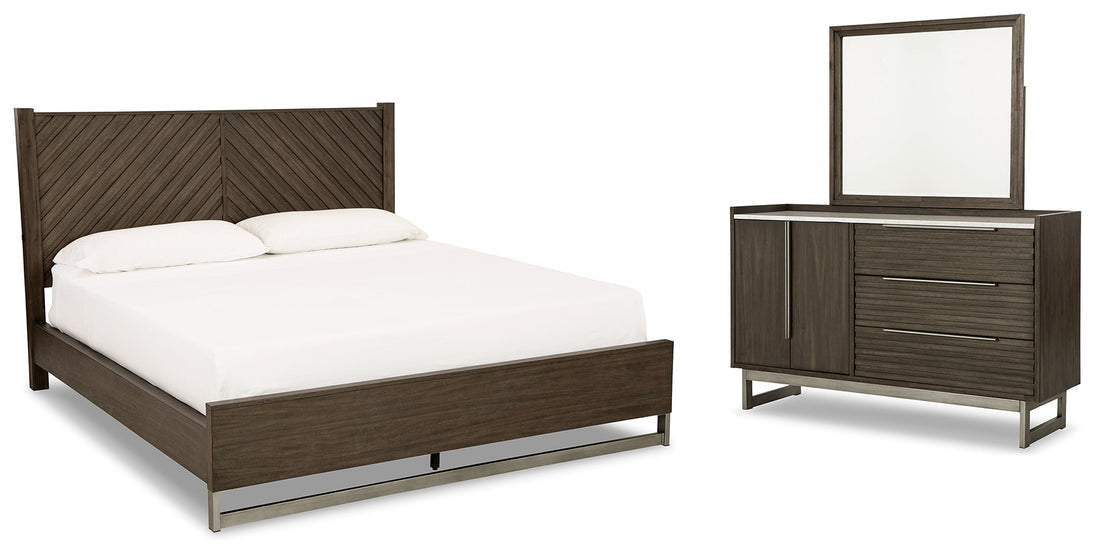 Arkenton King Panel Bed with Mirrored Dresser in Grayish Brown from Ashley - Luna Furniture