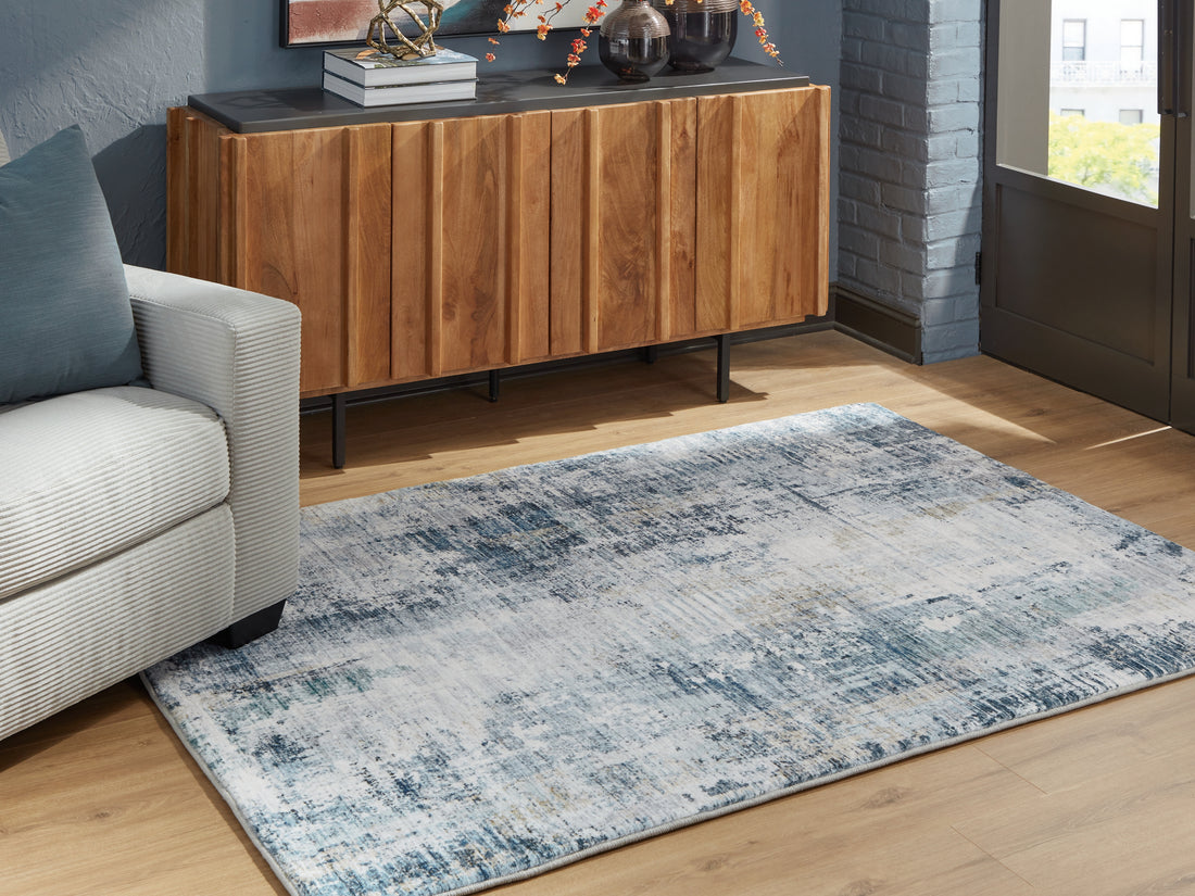 Arlenmont Blue/White/Brown Medium Rug - R407482