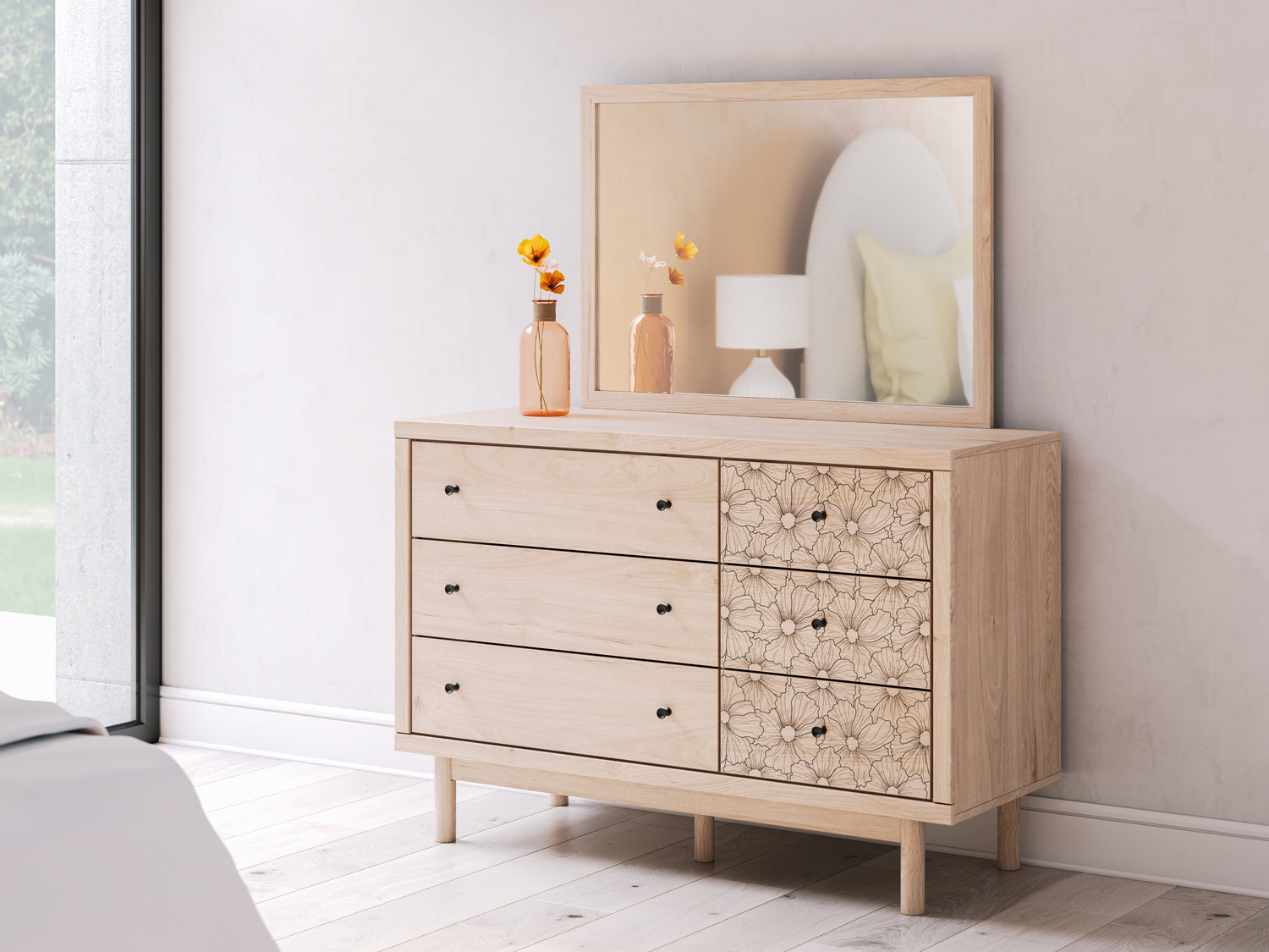 Arloster Full Upholstered Day Bed, Dresser and Mirror - PCB1566B15