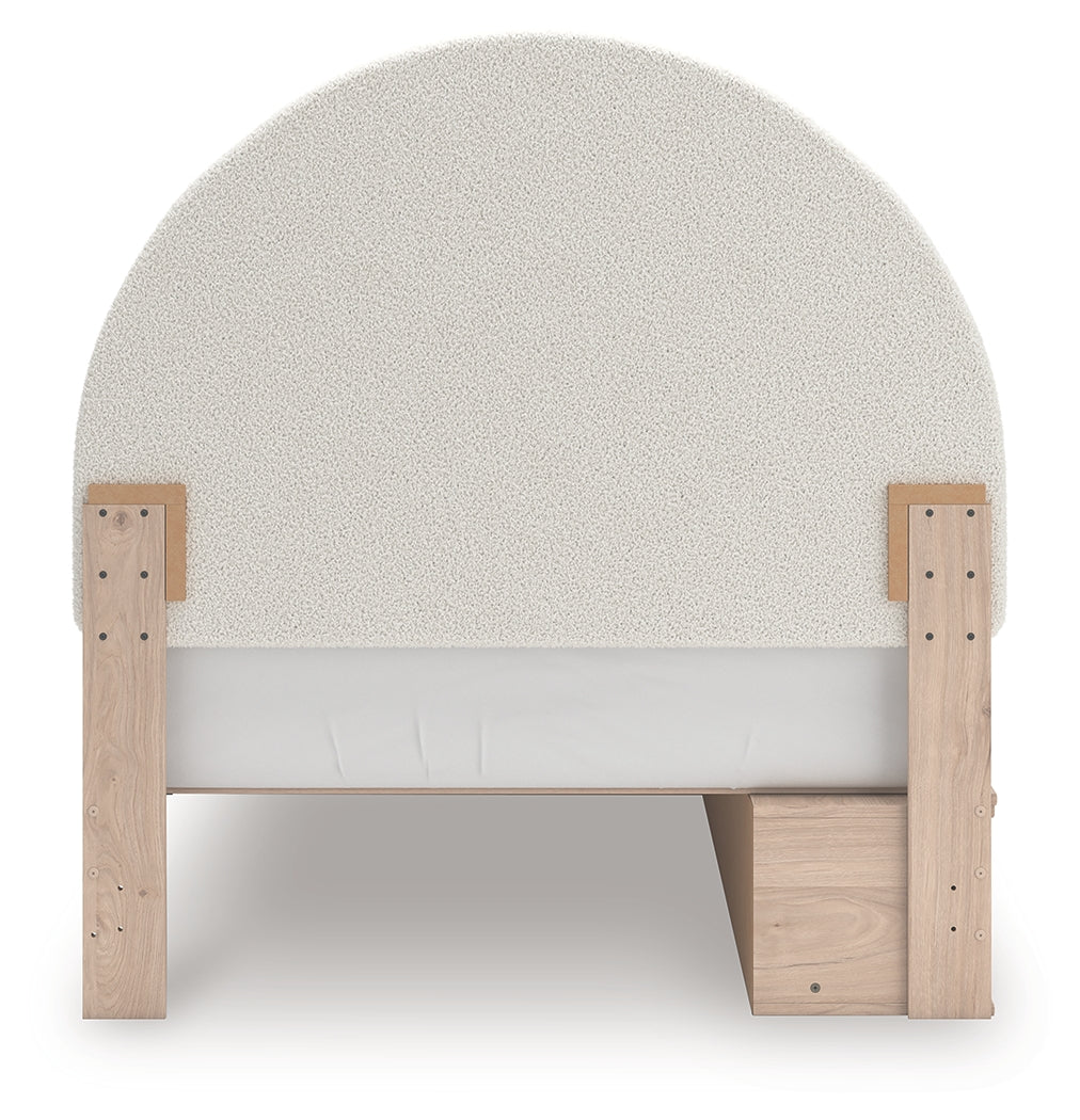 Arloster Tan/White Full Upholstered Panel Bed with Storage - PCB1566B5