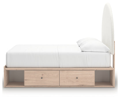 Arloster Tan/White Full Upholstered Panel Bed with Storage - PCB1566B7