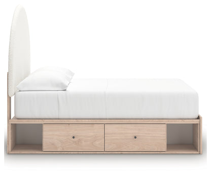 Arloster Tan/White Full Upholstered Panel Bed with Storage - PCB1566B7