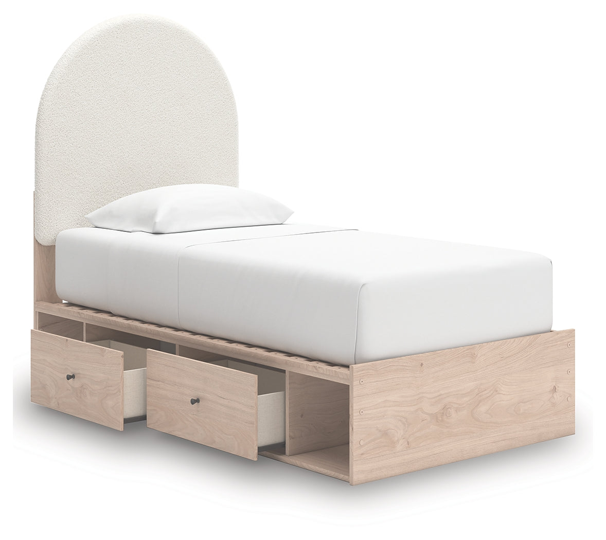 Arloster Tan/White Twin Upholstered Panel Bed with Storage - PCB1566B4