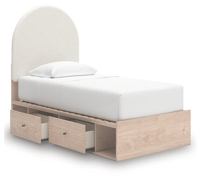 Arloster Tan/White Twin Upholstered Panel Bed with Storage - PCB1566B4