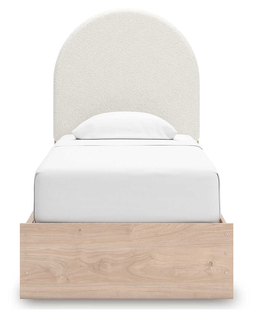 Arloster Tan/White Twin Upholstered Panel Bed with Storage - PCB1566B4