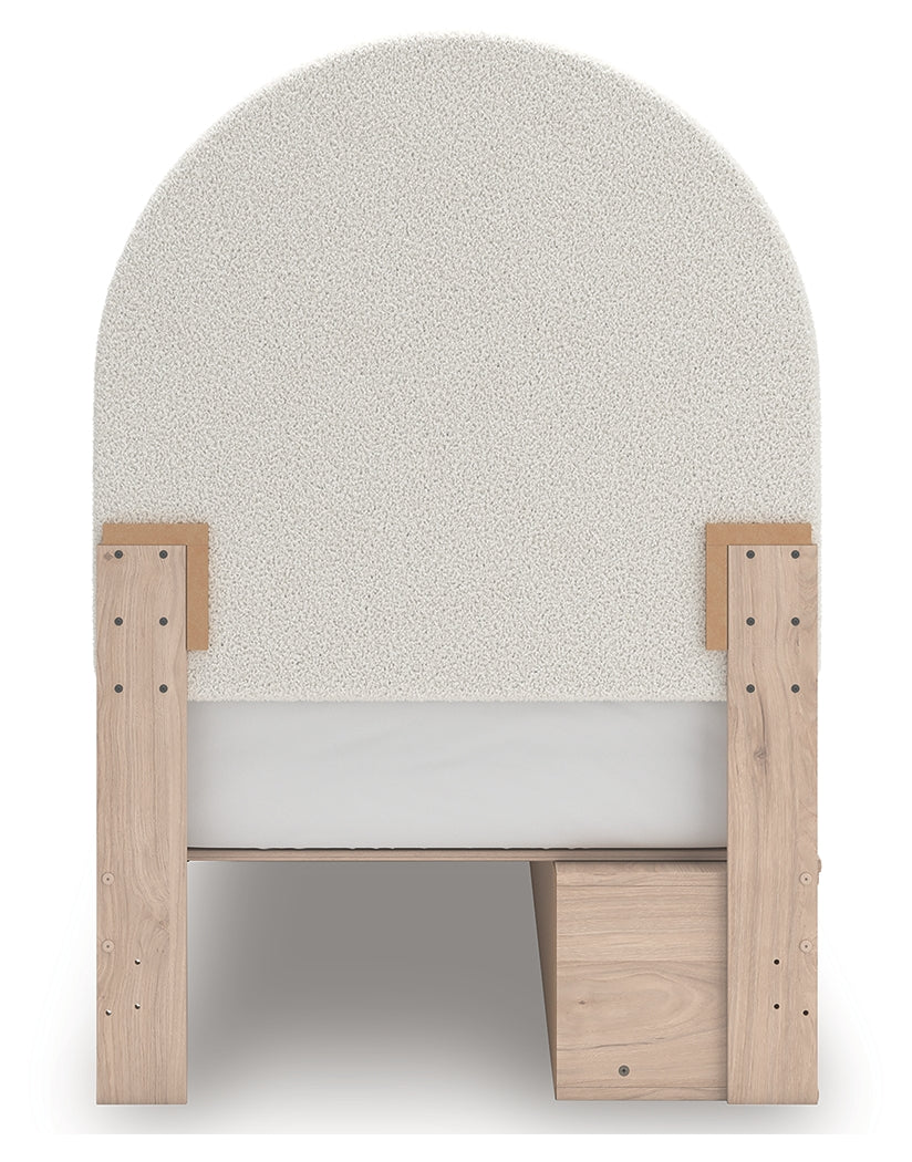 Arloster Tan/White Twin Upholstered Panel Bed with Storage - PCB1566B4