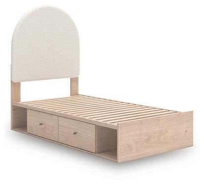 Arloster Tan/White Twin Upholstered Panel Bed with Storage - PCB1566B6