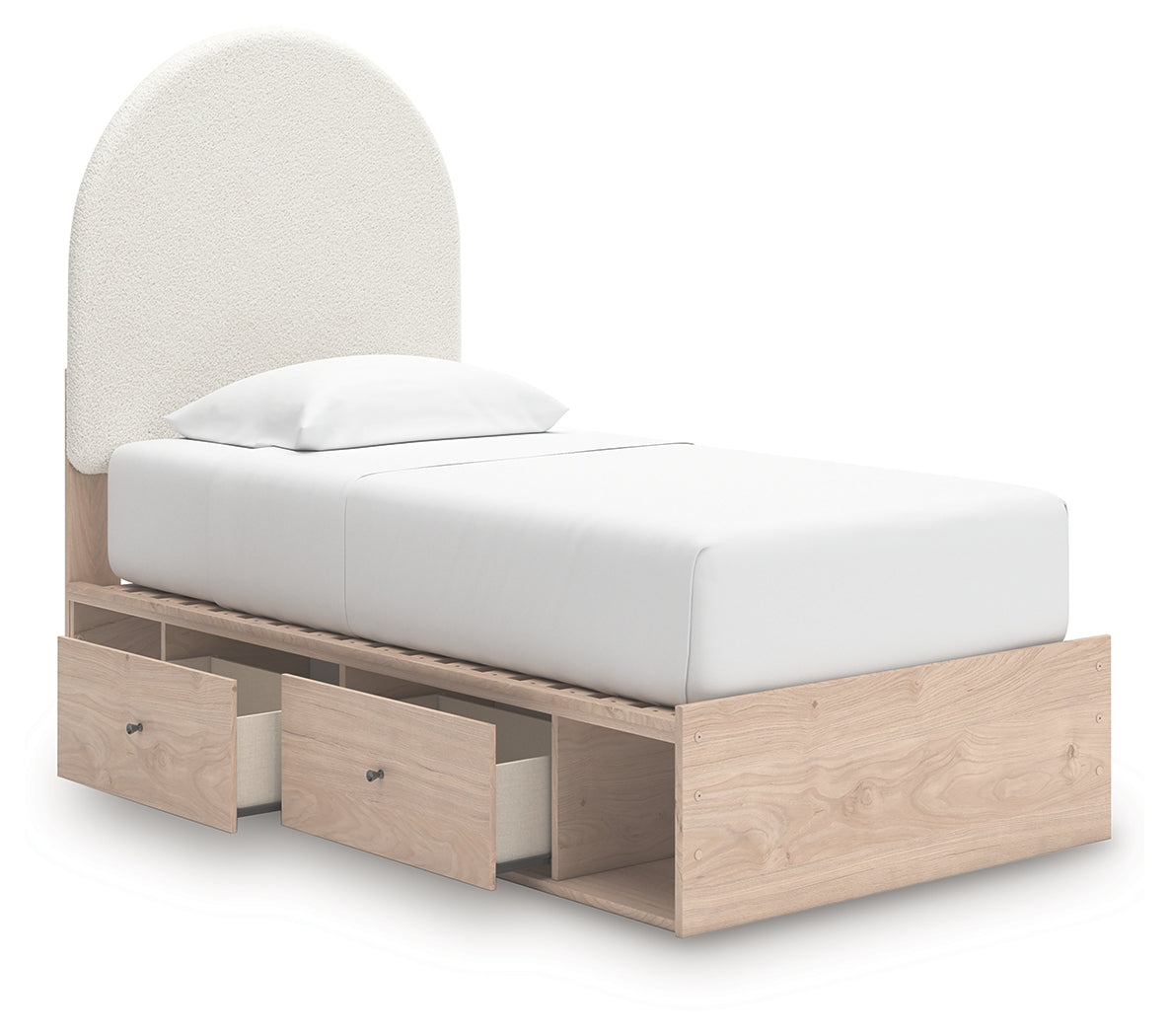 Arloster Tan/White Twin Upholstered Panel Bed with Storage - PCB1566B6
