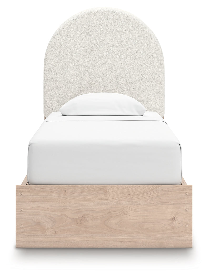 Arloster Tan/White Twin Upholstered Panel Bed with Storage - PCB1566B6