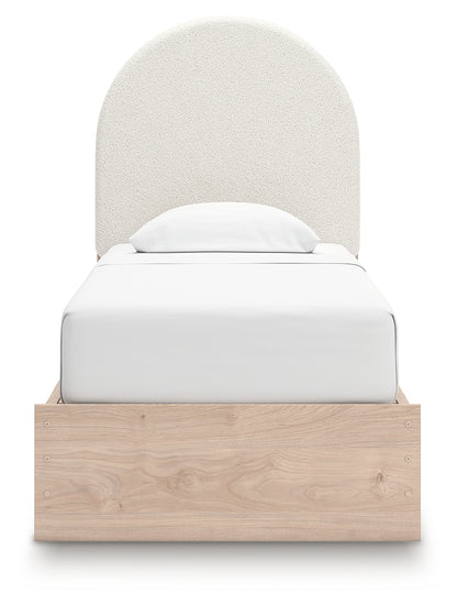 Arloster Tan/White Twin Upholstered Panel Bed with Storage - PCB1566B6
