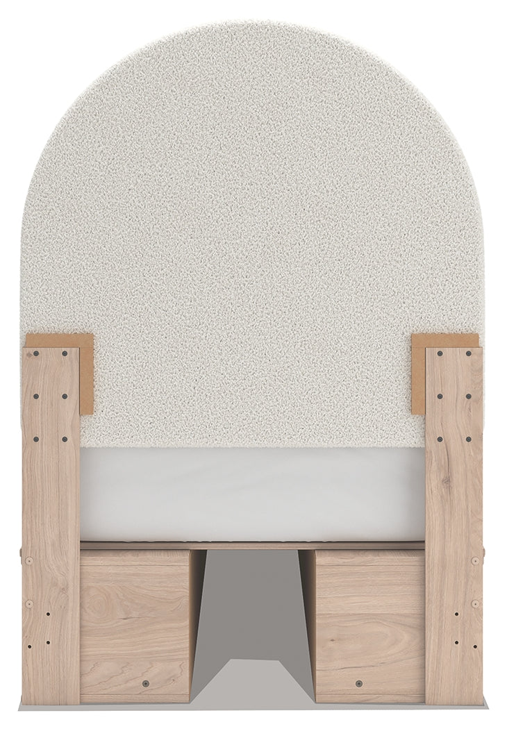 Arloster Tan/White Twin Upholstered Panel Bed with Storage - PCB1566B6