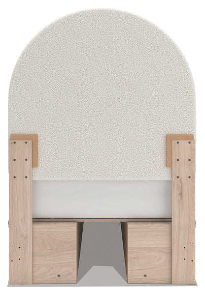Arloster Tan/White Twin Upholstered Panel Bed with Storage - PCB1566B6