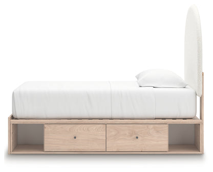 Arloster Tan/White Twin Upholstered Panel Bed with Storage - PCB1566B6