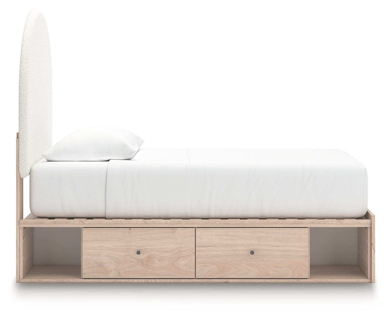 Arloster Tan/White Twin Upholstered Panel Bed with Storage - PCB1566B6