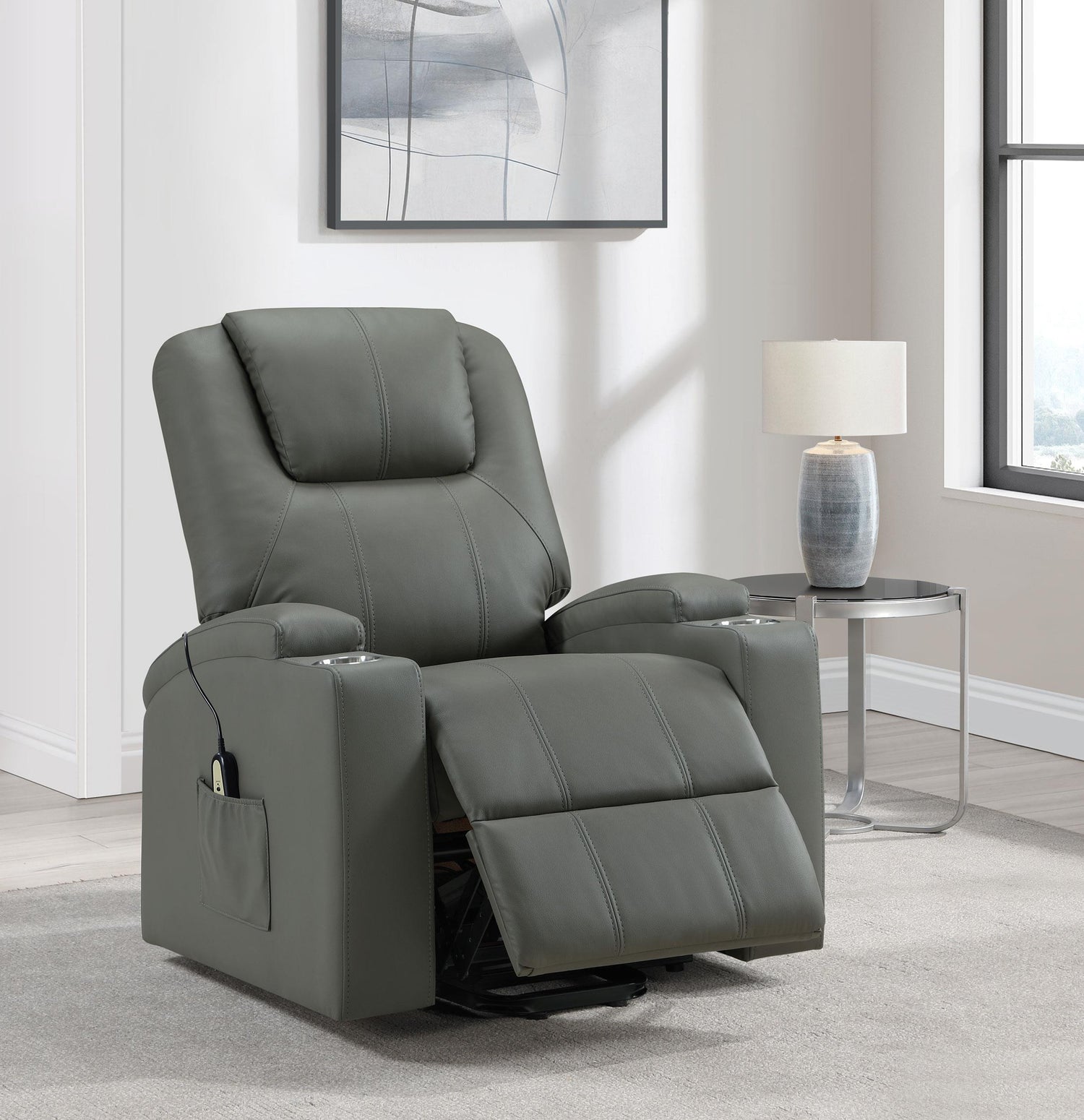 Armstrong Upholstered Power Lift Massage Recliner Grey - 609478P