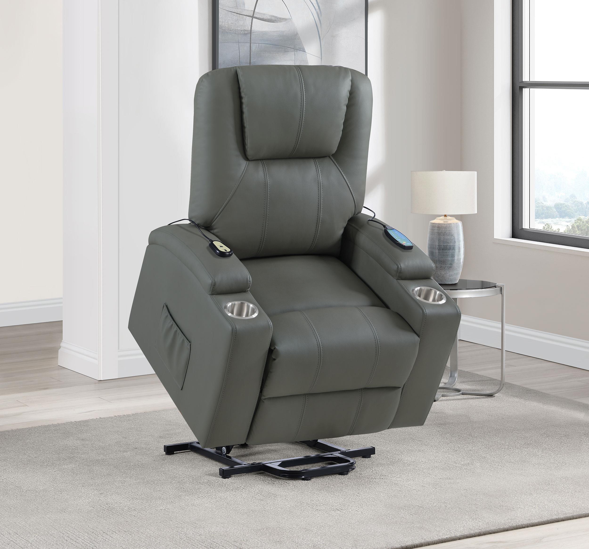 Armstrong Upholstered Power Lift Massage Recliner Grey - 609478P