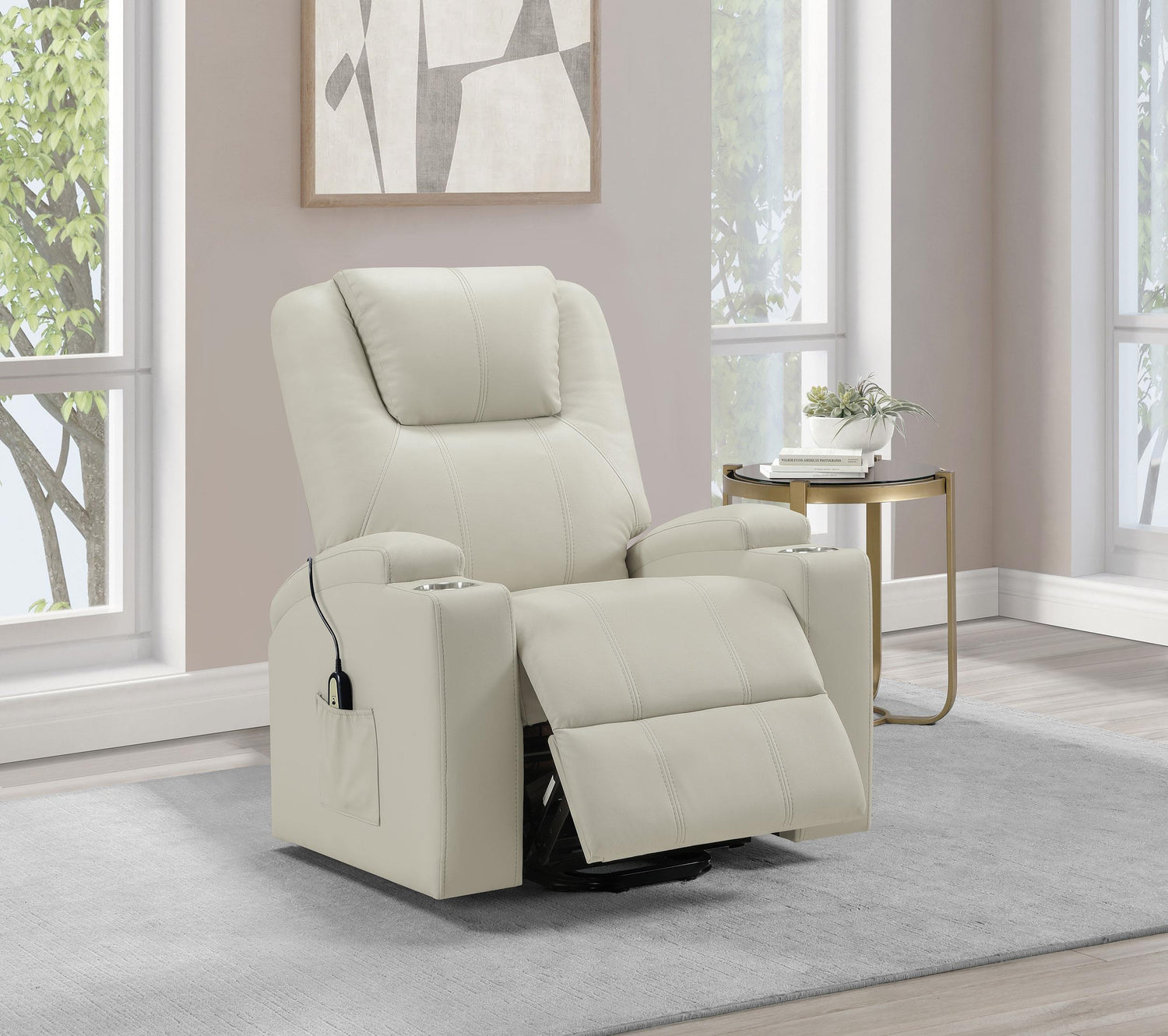 Armstrong Upholstered Power Lift Massage Recliner Ivory - 609477P