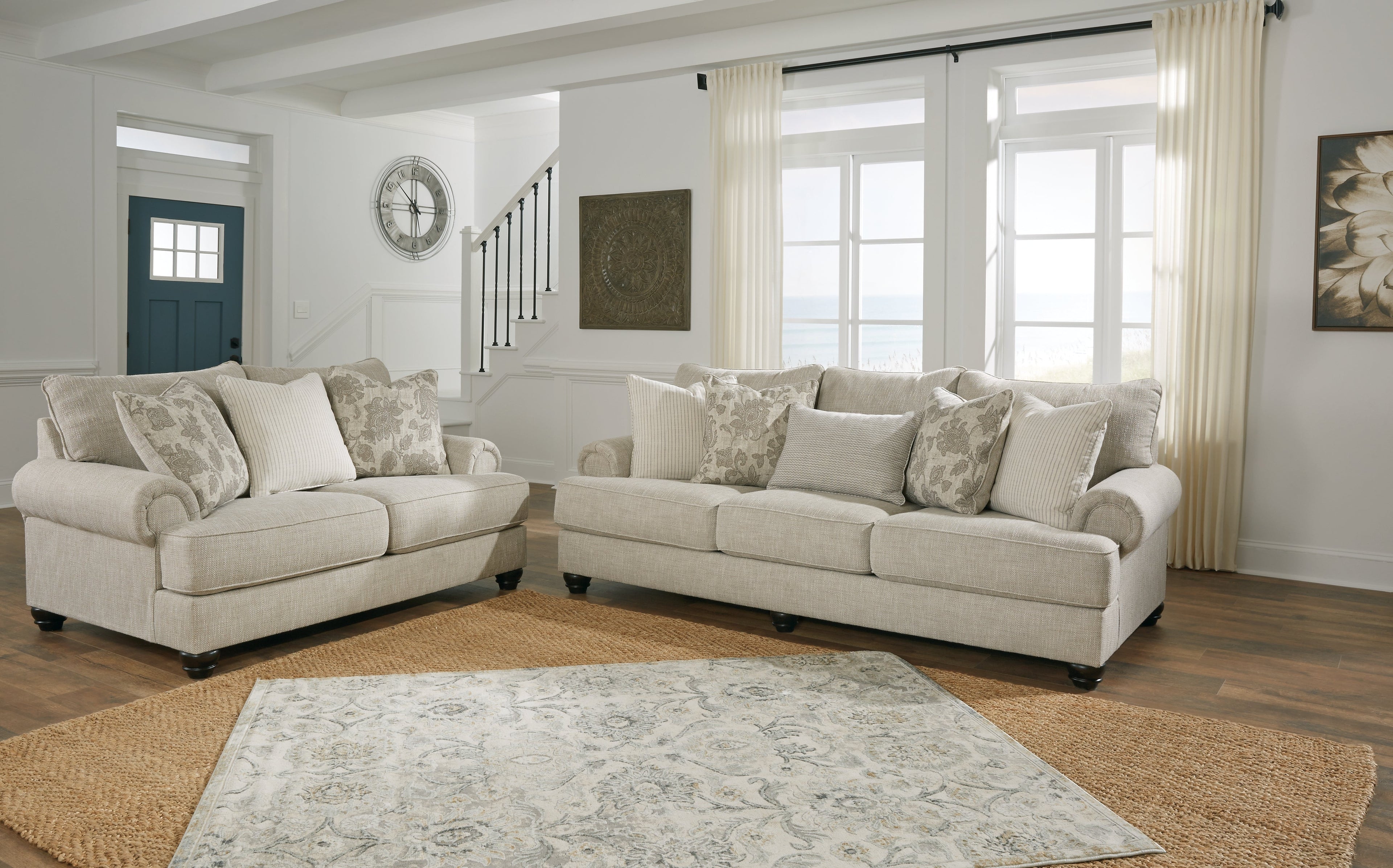 Asanti Sofa, Loveseat, Chair and Ottoman in Fog - PKG012990