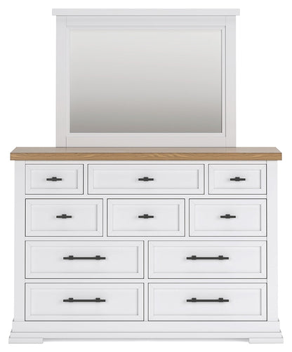 Ashbryn California King Panel Storage Bed with Mirrored Dresser and Chest in White/Natural from Ashley - Luna Furniture
