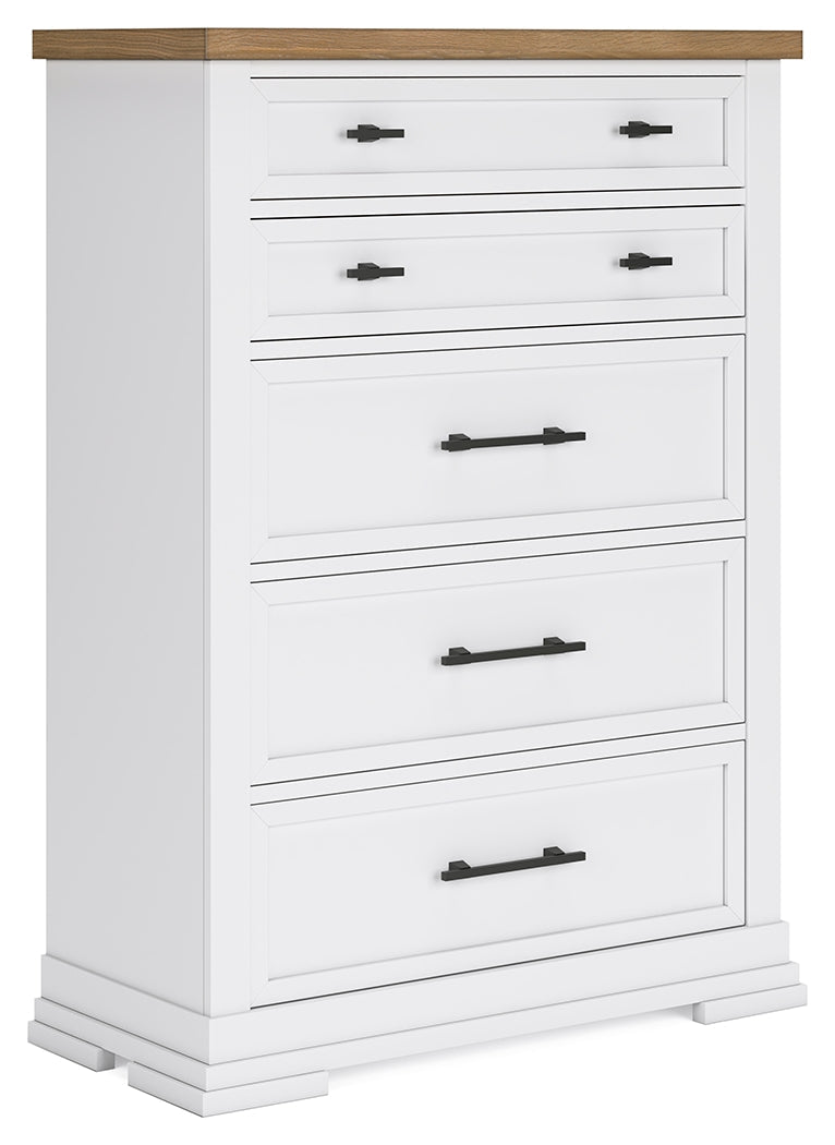Ashbryn California King Panel Storage Bed with Mirrored Dresser and Chest in White/Natural from Ashley - Luna Furniture