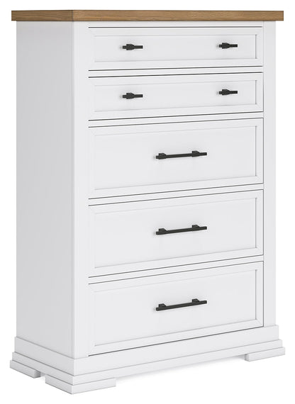 Ashbryn California King Panel Storage Bed with Mirrored Dresser and Chest in White/Natural from Ashley - Luna Furniture