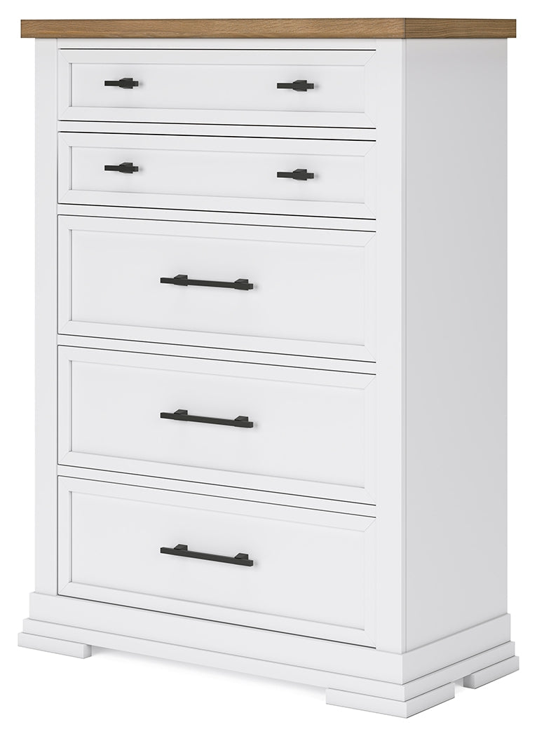 Ashbryn California King Panel Storage Bed with Mirrored Dresser and Chest in White/Natural from Ashley - Luna Furniture
