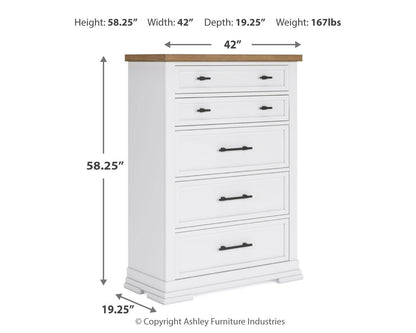Ashbryn California King Panel Storage Bed with Mirrored Dresser and Chest in White/Natural from Ashley - Luna Furniture
