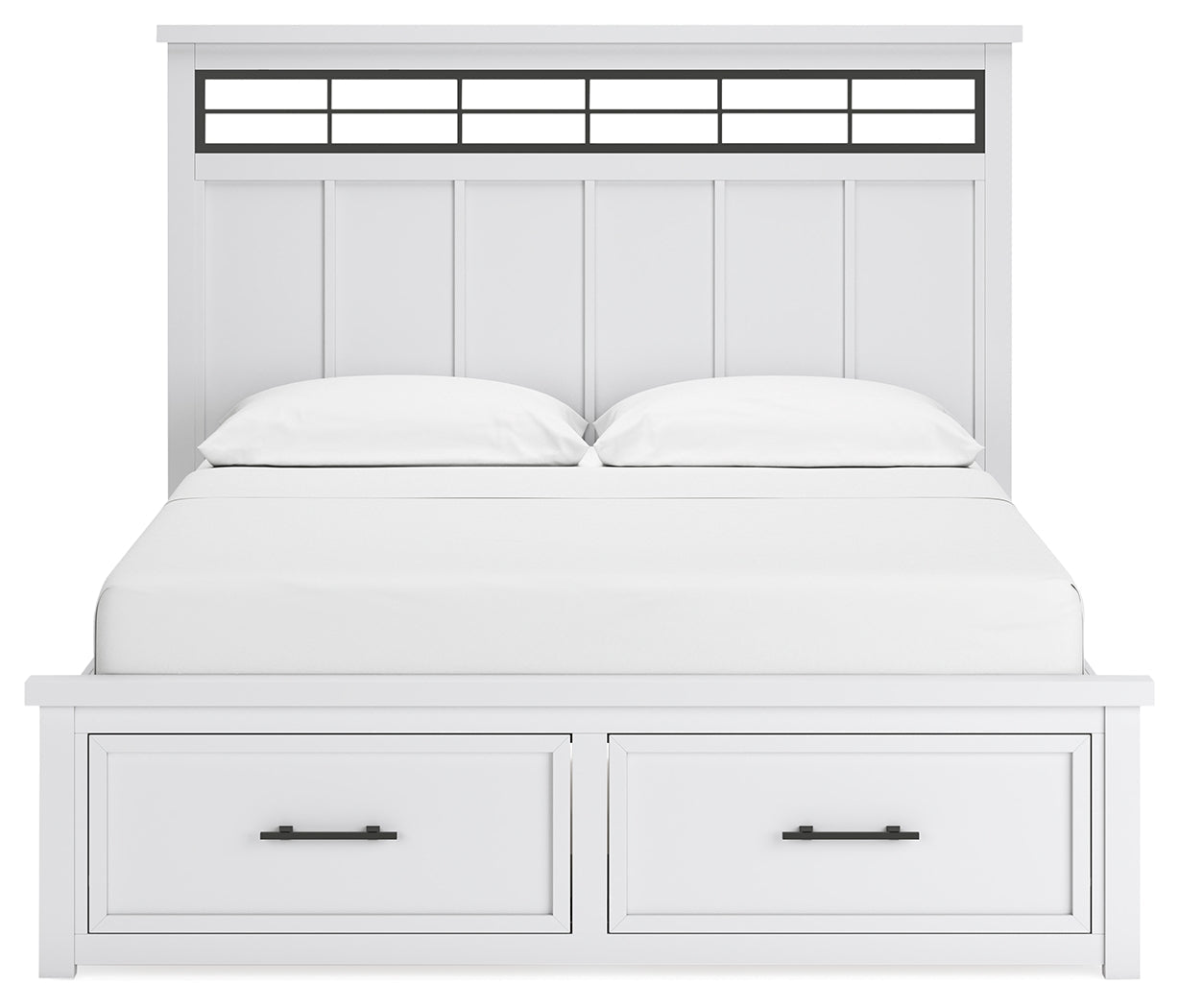 Ashbryn California King Panel Storage Bed with Mirrored Dresser and Chest in White/Natural from Ashley - Luna Furniture