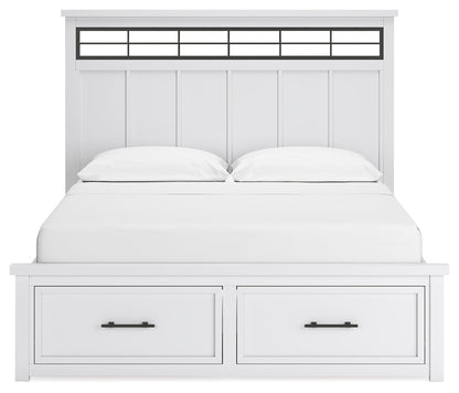 Ashbryn California King Panel Storage Bed with Mirrored Dresser and Chest in White/Natural from Ashley - Luna Furniture