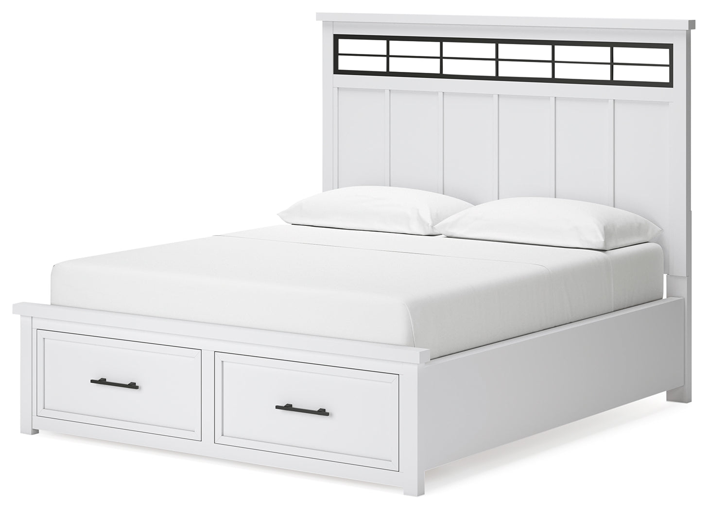 Ashbryn California King Panel Storage Bed with Mirrored Dresser and Chest in White/Natural from Ashley - Luna Furniture
