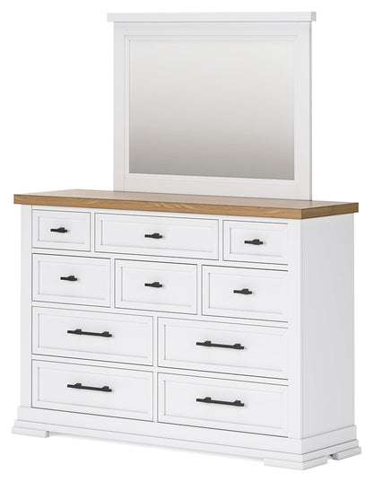 Ashbryn California King Panel Storage Bed with Mirrored Dresser and Chest in White/Natural from Ashley - Luna Furniture