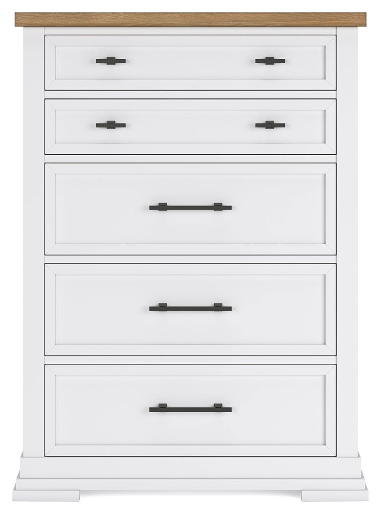 Ashbryn California King Panel Storage Bed with Mirrored Dresser and Chest in White/Natural from Ashley - Luna Furniture