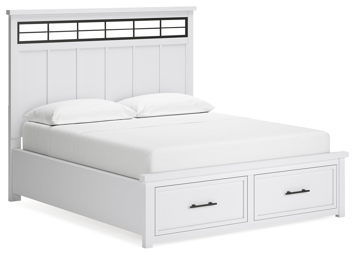 Ashbryn California King Panel Storage Bed with Mirrored Dresser and Nightstand in White/Natural from Ashley - Luna Furniture