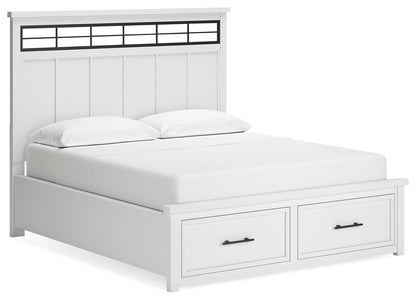 Ashbryn California King Panel Storage Bed with Mirrored Dresser and Nightstand in White/Natural from Ashley - Luna Furniture