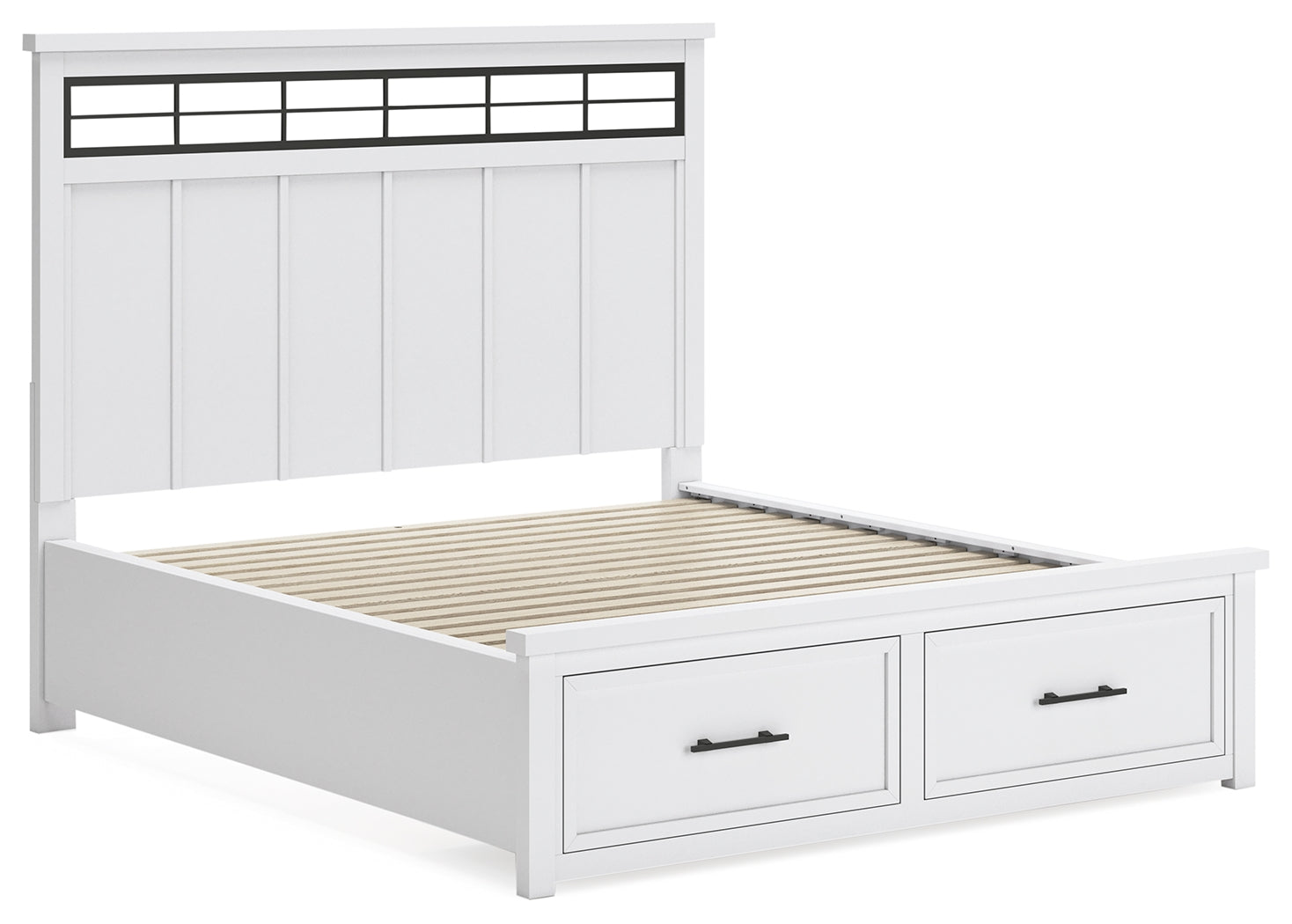 Ashbryn California King Panel Storage Bed with Mirrored Dresser and Nightstand in White/Natural from Ashley - Luna Furniture