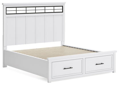 Ashbryn California King Panel Storage Bed with Mirrored Dresser, Chest and Nightstand in White/Natural from Ashley - Luna Furniture