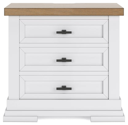 Ashbryn King Panel Storage Bed with Mirrored Dresser and 2 Nightstands in White/Natural from Ashley - Luna Furniture