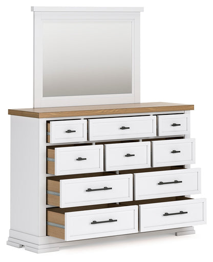 Ashbryn King Panel Storage Bed with Mirrored Dresser and 2 Nightstands in White/Natural from Ashley - Luna Furniture