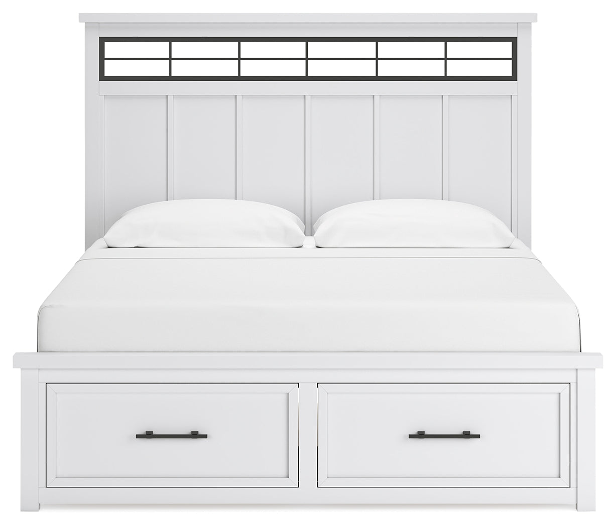 Ashbryn King Panel Storage Bed with Mirrored Dresser and 2 Nightstands in White/Natural from Ashley - Luna Furniture