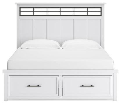 Ashbryn King Panel Storage Bed with Mirrored Dresser and 2 Nightstands in White/Natural from Ashley - Luna Furniture