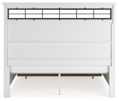 Ashbryn King Panel Storage Bed with Mirrored Dresser and Nightstand in White/Natural from Ashley - Luna Furniture