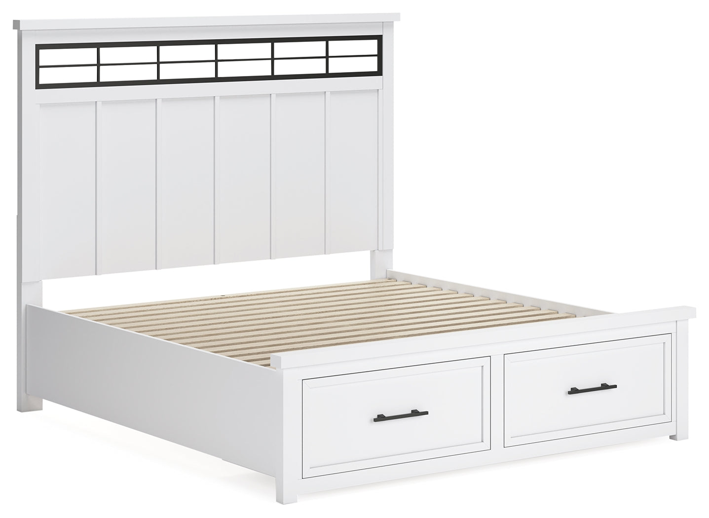 Ashbryn King Panel Storage Bed with Mirrored Dresser and Nightstand in White/Natural from Ashley - Luna Furniture