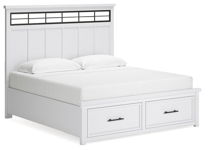 Ashbryn King Panel Storage Bed with Mirrored Dresser, Chest and Nightstand in White/Natural from Ashley - Luna Furniture